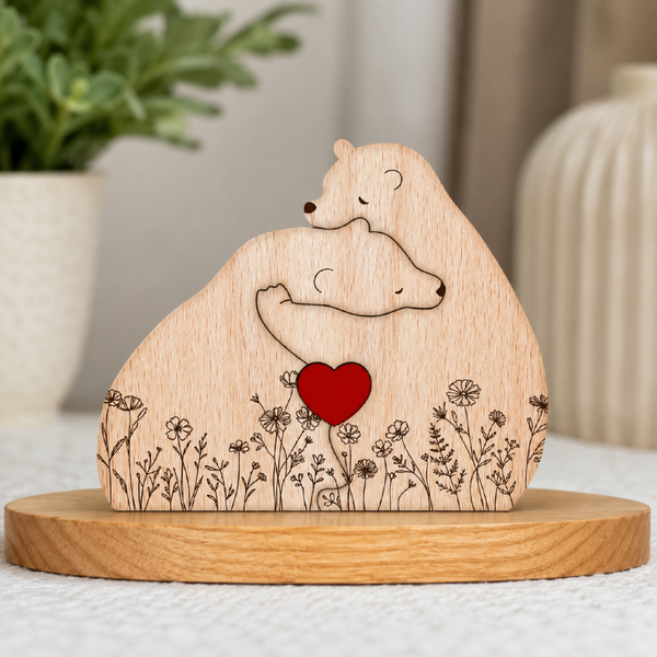 Gepersonaliseerde Houten Berenfamilie Puzzel