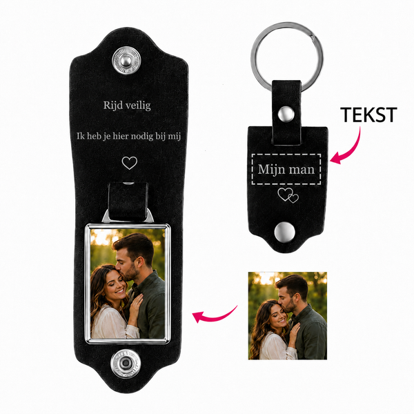 Gepersonaliseerde Leren Foto Sleutelhanger