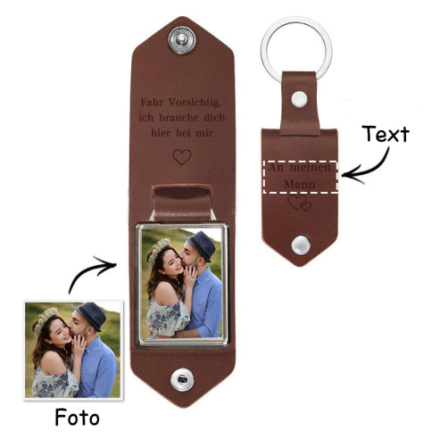 Gepersonaliseerde Leren Foto Sleutelhanger