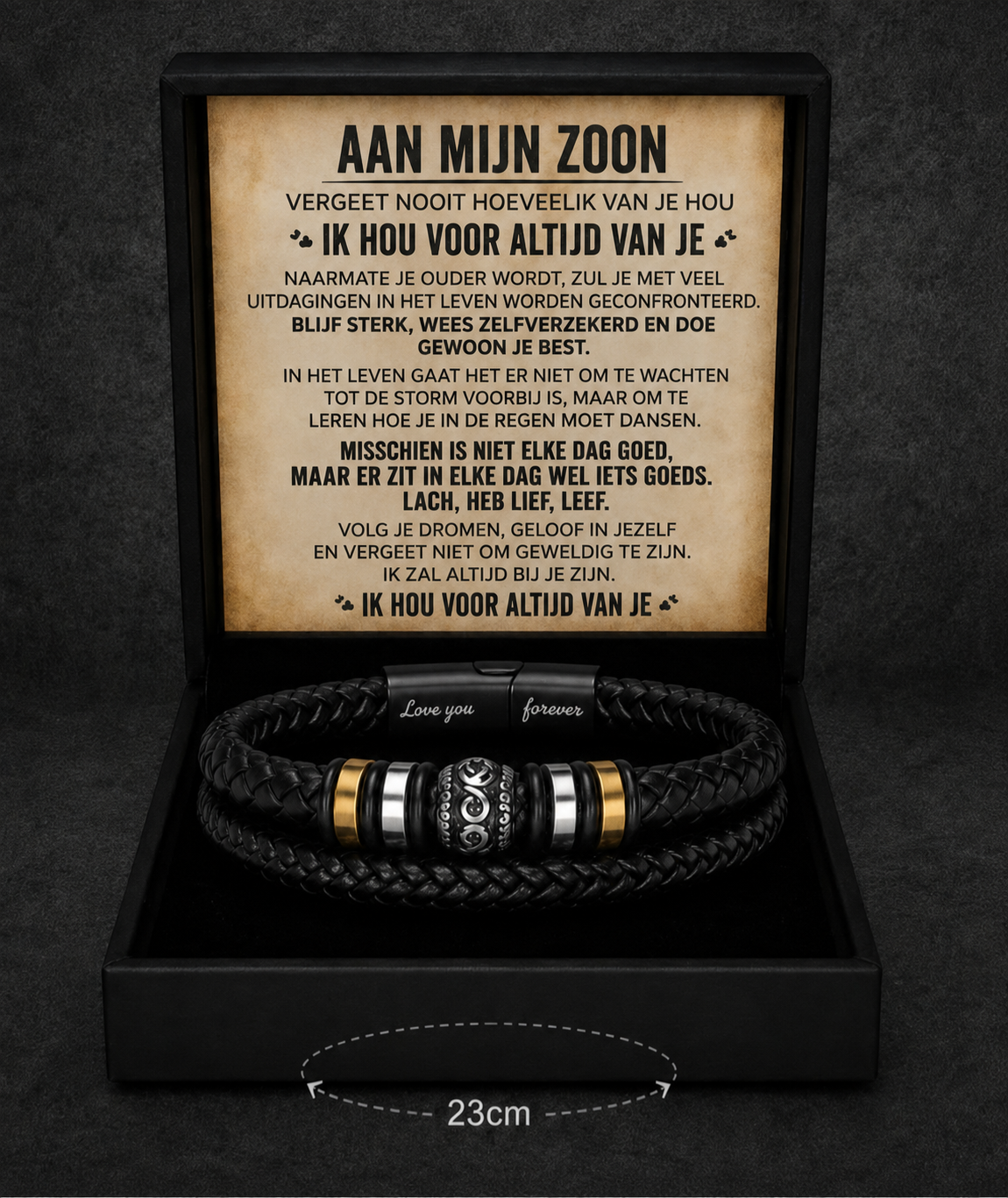 Aan Mijn Zoon – Gevlochten Leren Armband van Roestvrij Staal