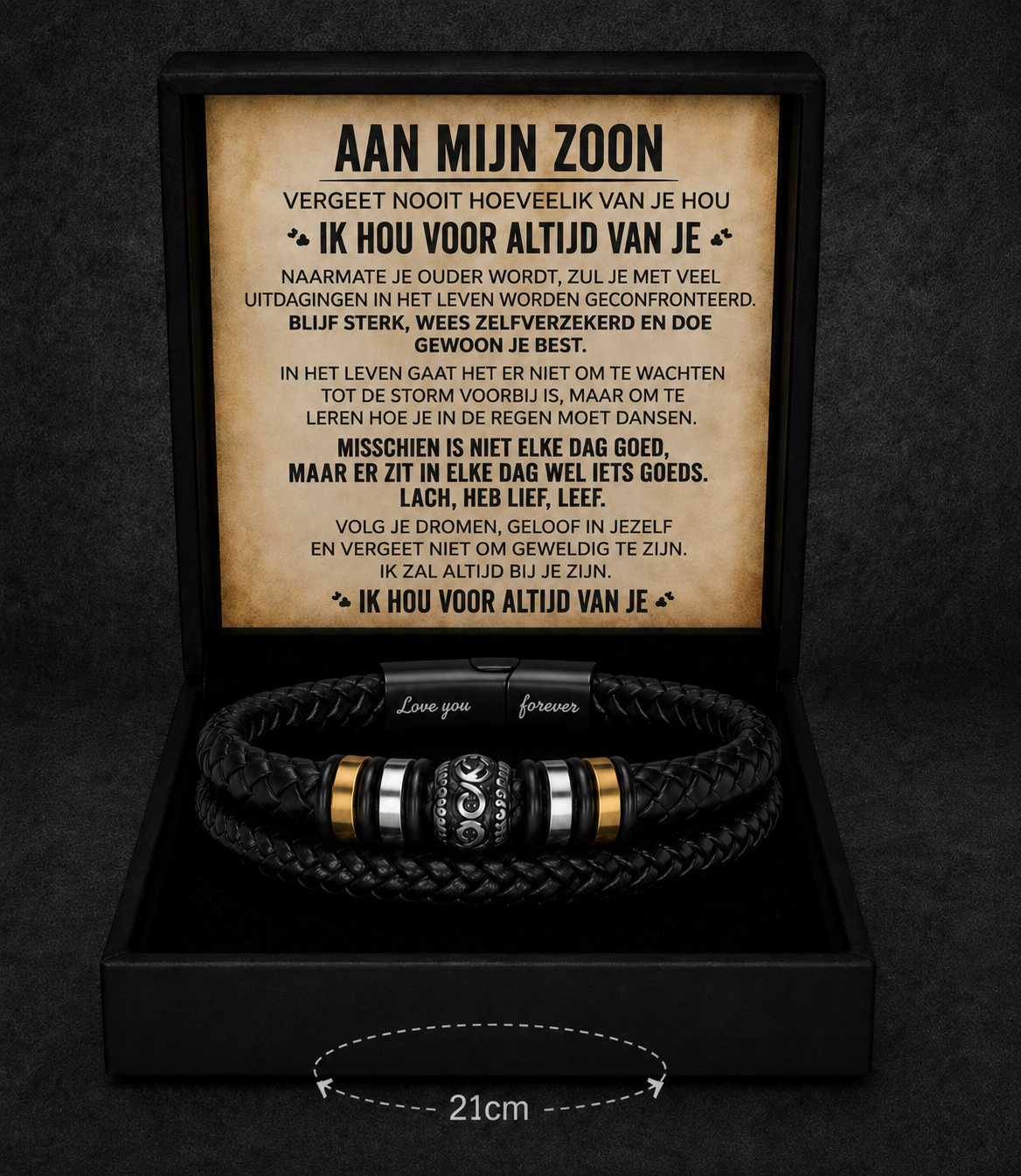 Aan Mijn Zoon – Gevlochten Leren Armband van Roestvrij Staal