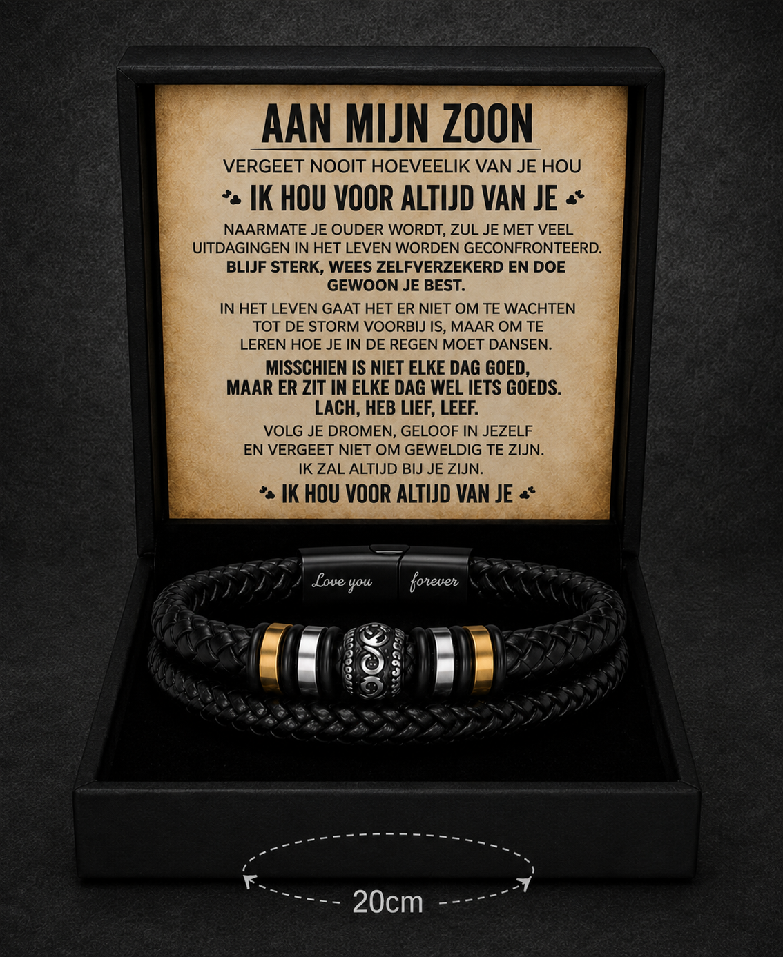 Aan Mijn Zoon – Gevlochten Leren Armband van Roestvrij Staal