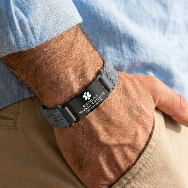Gepersonaliseerde medische alarmarmband voor lymfoedeem – Cadeau met medische informatie voor borstkankerpatiënten, diabetici, mensen met allergieën en epilepsiepatiënten