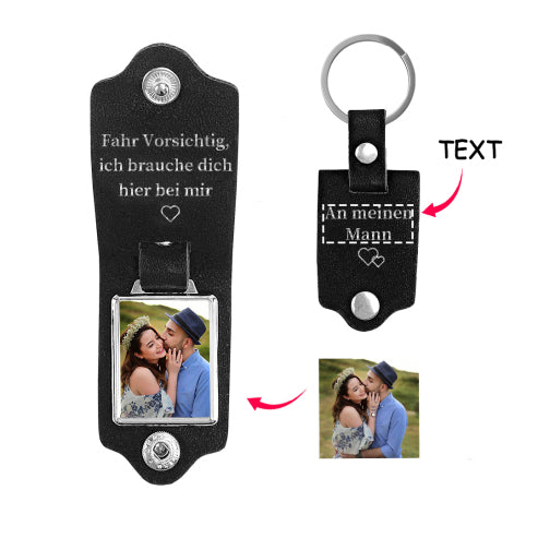 Gepersonaliseerde Leren Foto Sleutelhanger