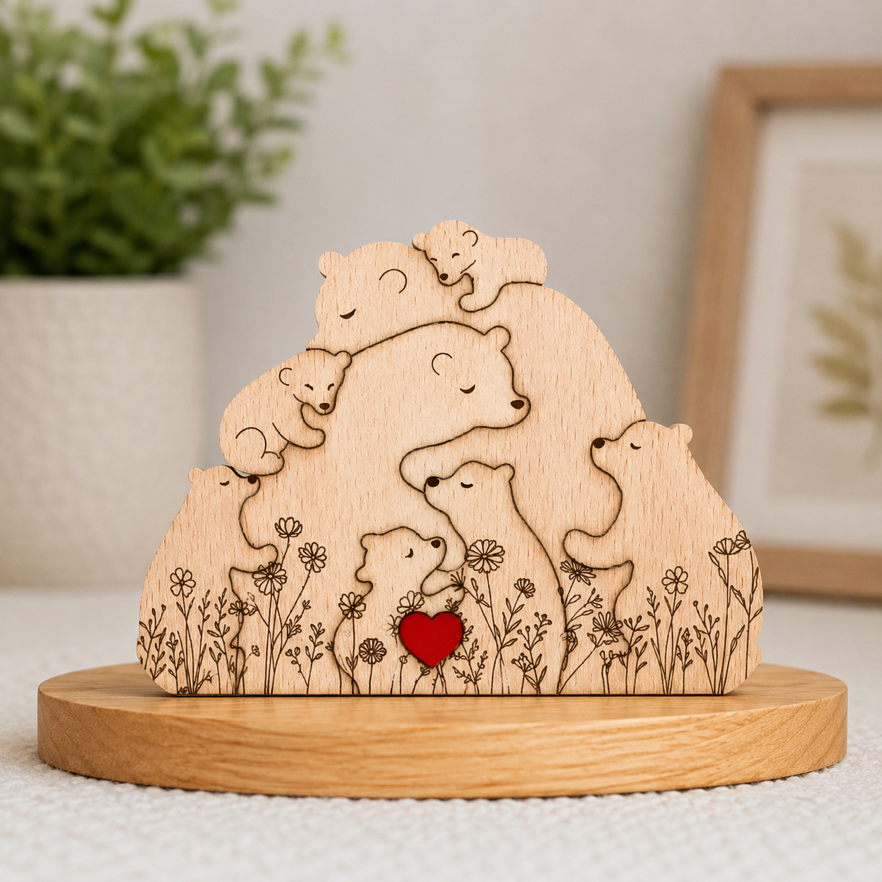 Gepersonaliseerde Houten Berenfamilie Puzzel