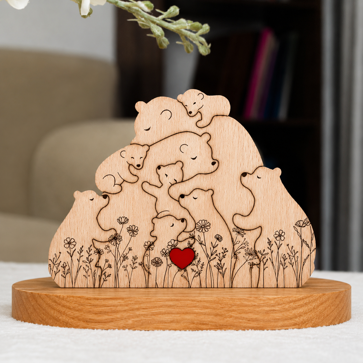 Gepersonaliseerde Houten Berenfamilie Puzzel