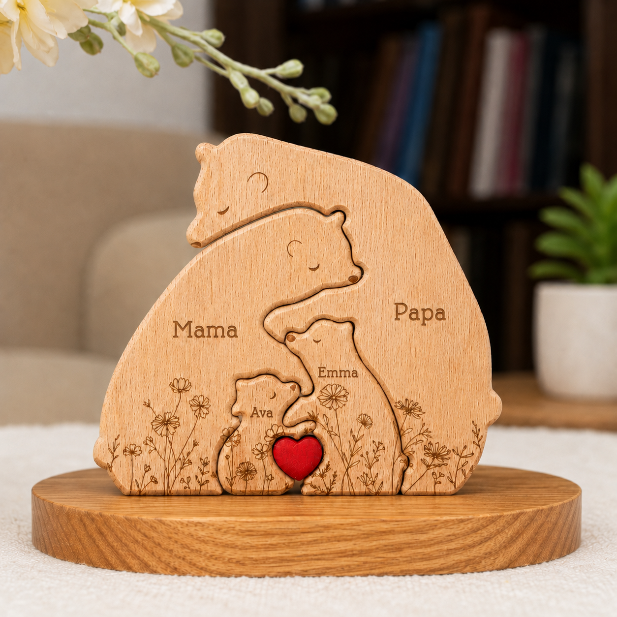 Gepersonaliseerde Houten Berenfamilie Puzzel