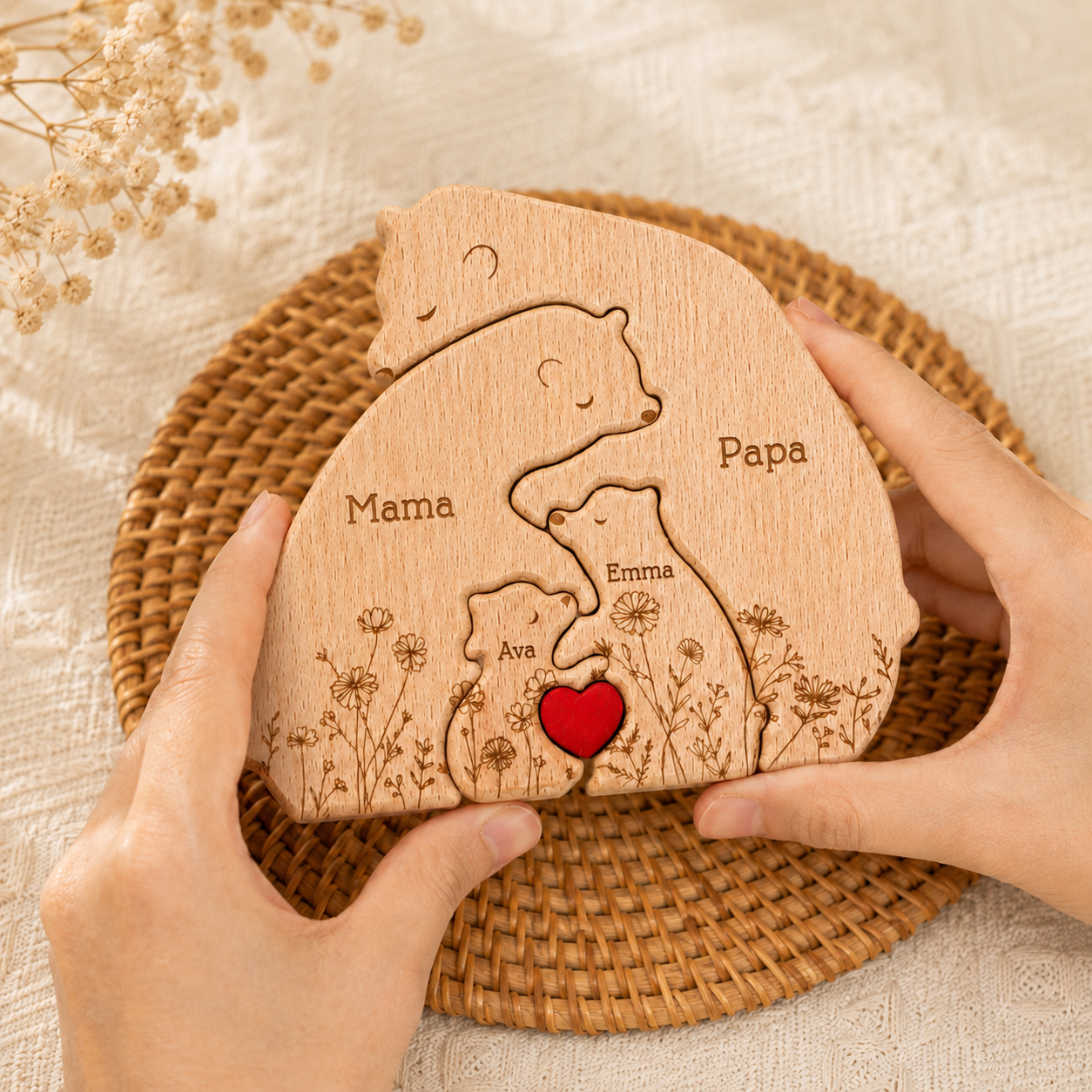 Gepersonaliseerde Houten Berenfamilie Puzzel