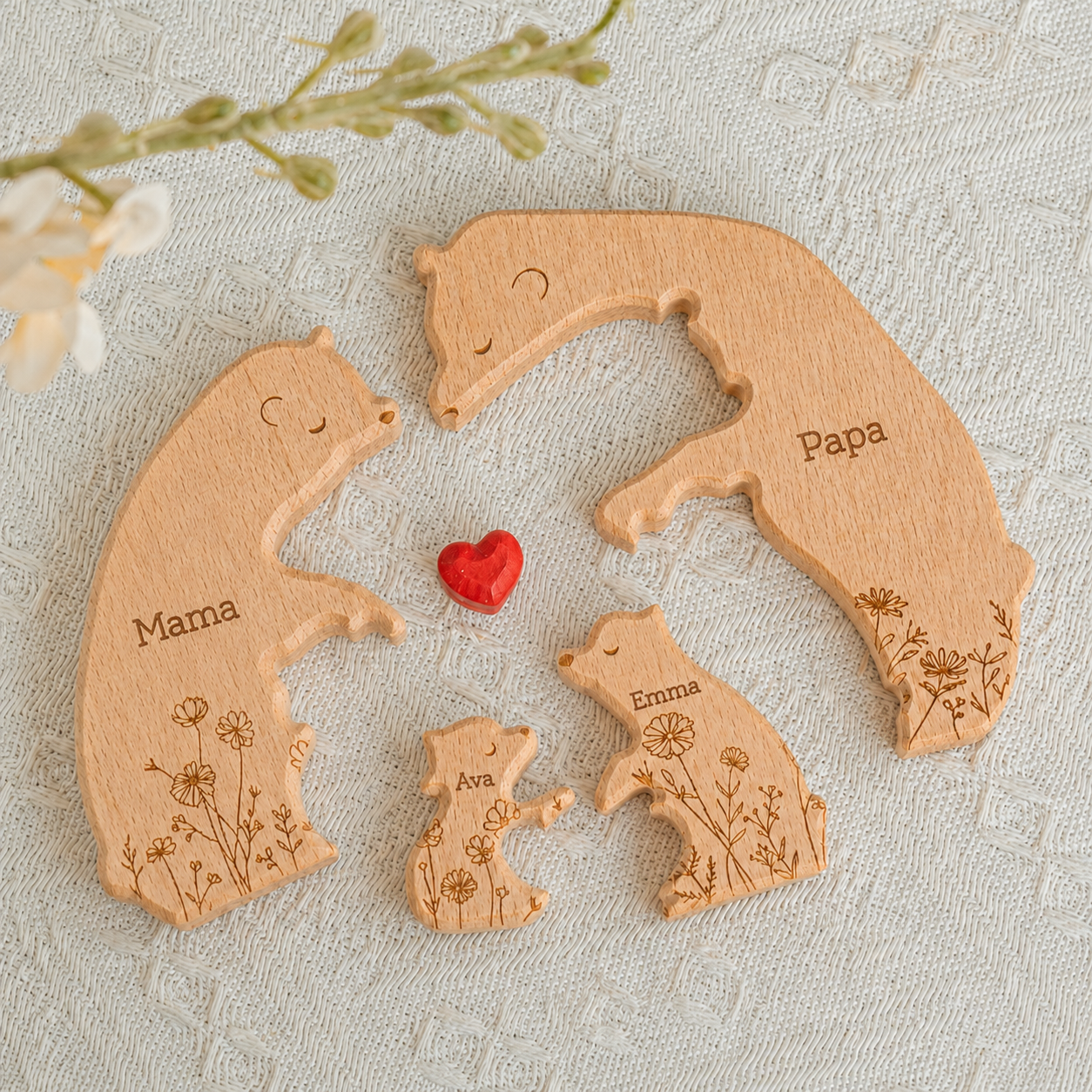 Gepersonaliseerde Houten Berenfamilie Puzzel