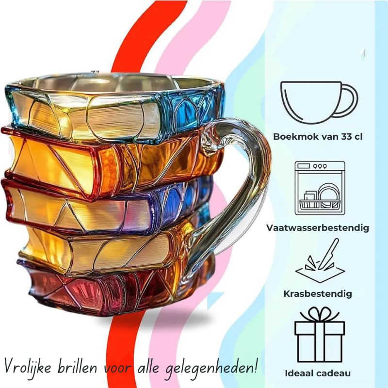Handgemaakte, beschilderde boekenmok