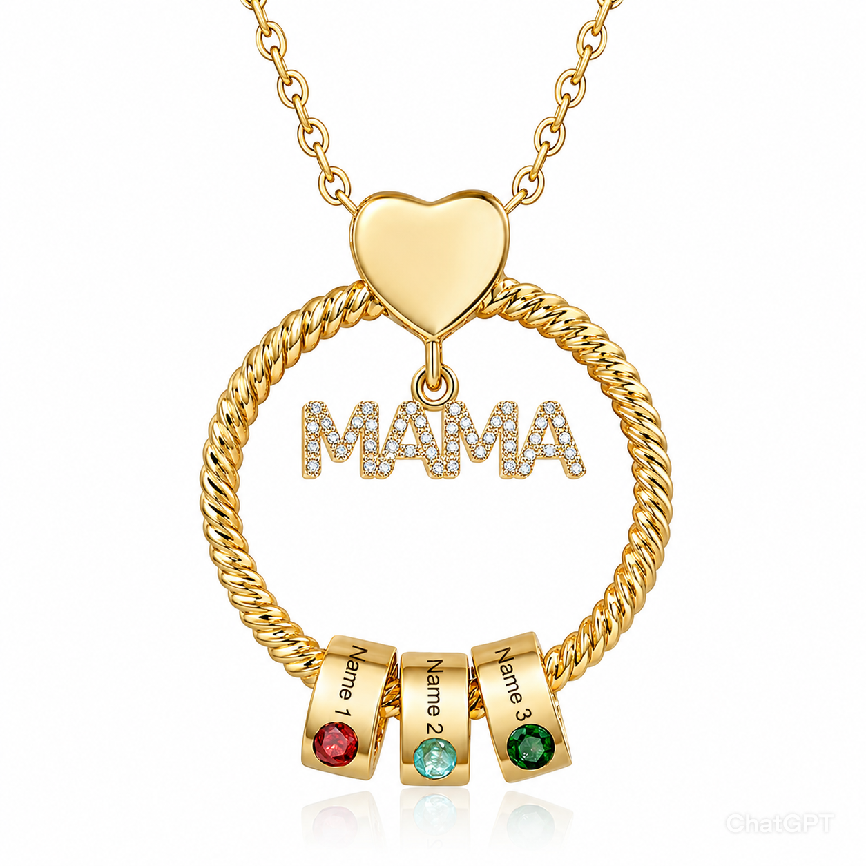 Gepersonaliseerde MAMA Ketting met 1-6 Namen en Geboortestenen