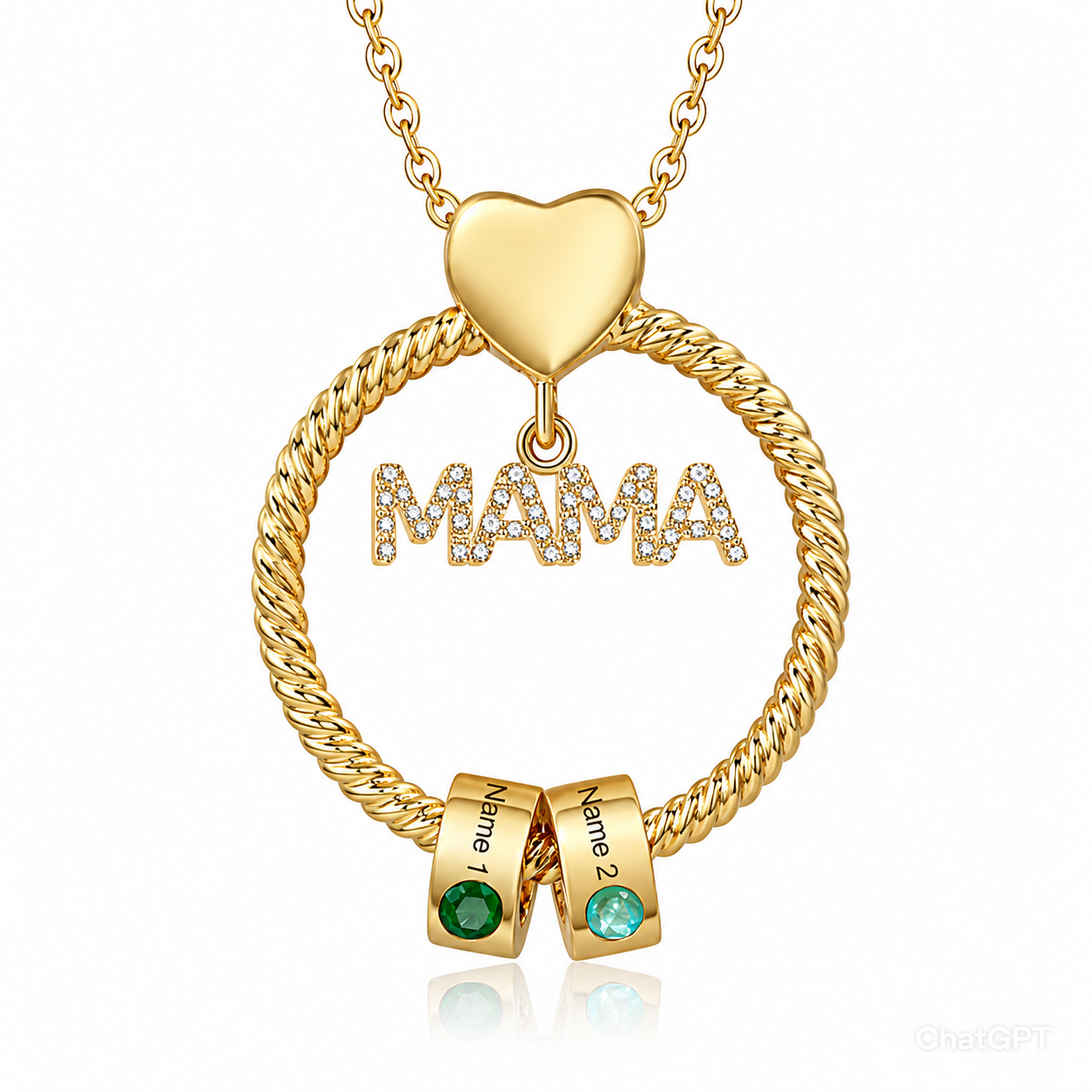 Gepersonaliseerde MAMA Ketting met 1-6 Namen en Geboortestenen
