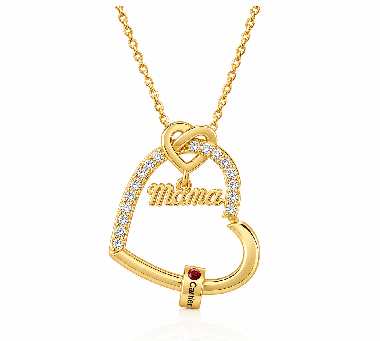 Gepersonaliseerde hartketting met titel, 1–5 namen & 1–5 geboortestenen – Geschenkdoos voor mama, moeder of oma