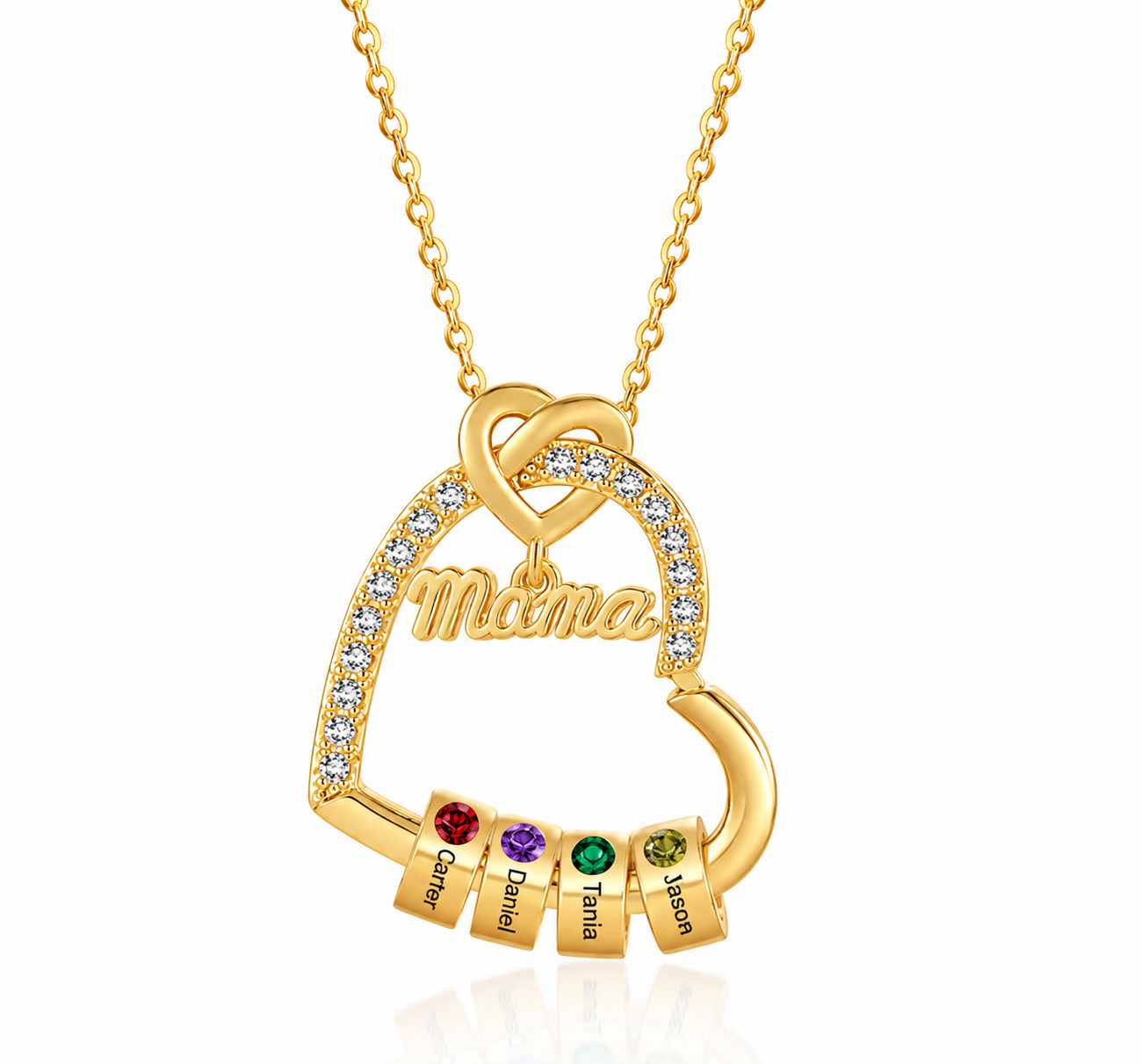 Gepersonaliseerde hartketting met titel, 1–5 namen & 1–5 geboortestenen – Geschenkdoos voor mama, moeder of oma