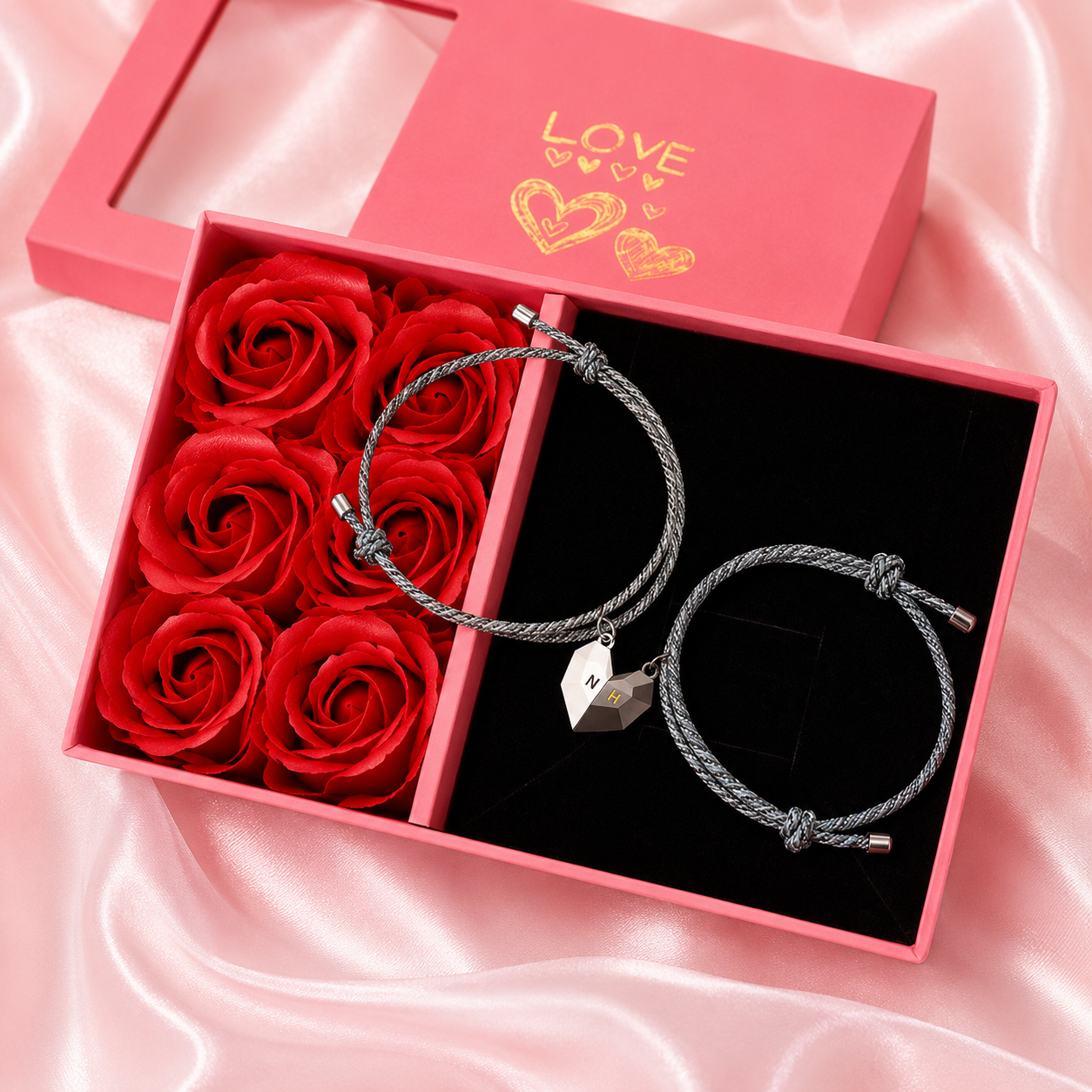 Gepersonaliseerde magnetische hartketting met 2 initialen – bijpassende kettingen voor koppels als symbool van jullie liefde