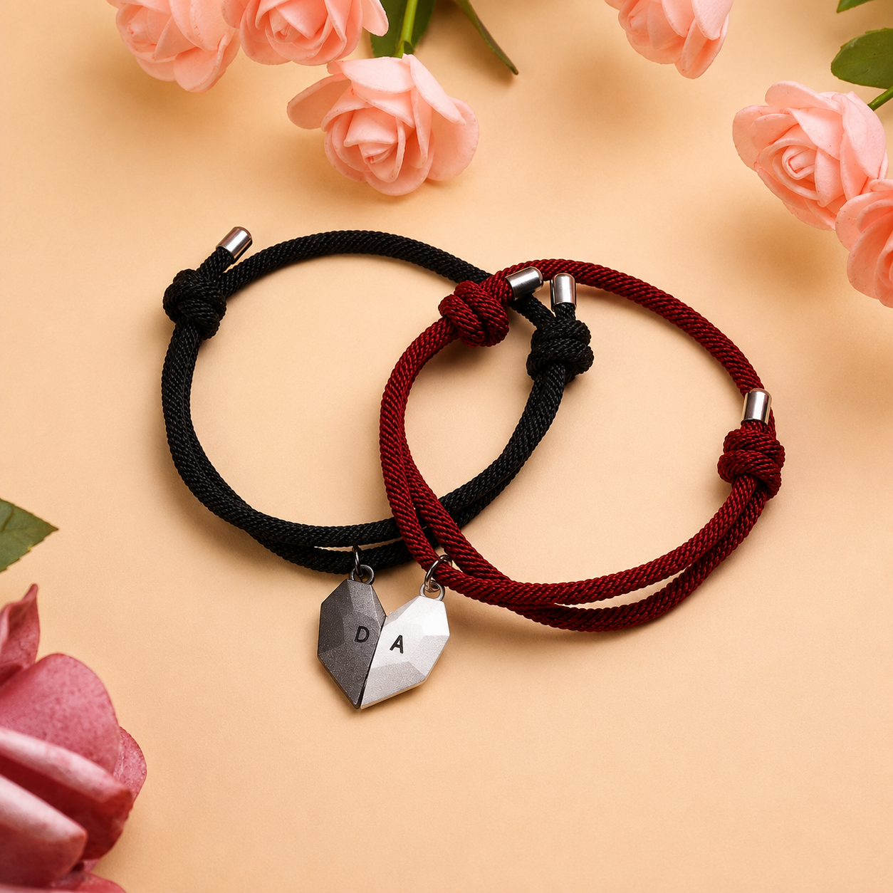 Gepersonaliseerde magnetische hartketting met 2 initialen – bijpassende kettingen voor koppels als symbool van jullie liefde