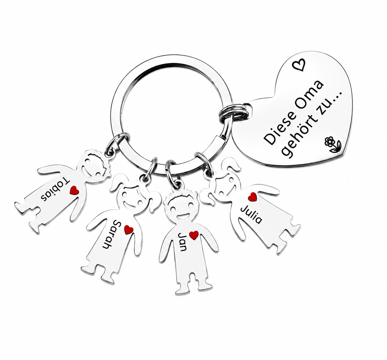 Gepersonaliseerde hartvormige familiesleutelhanger met 3 namen – "Deze oma is van..." – Liefdevol cadeau voor oma's