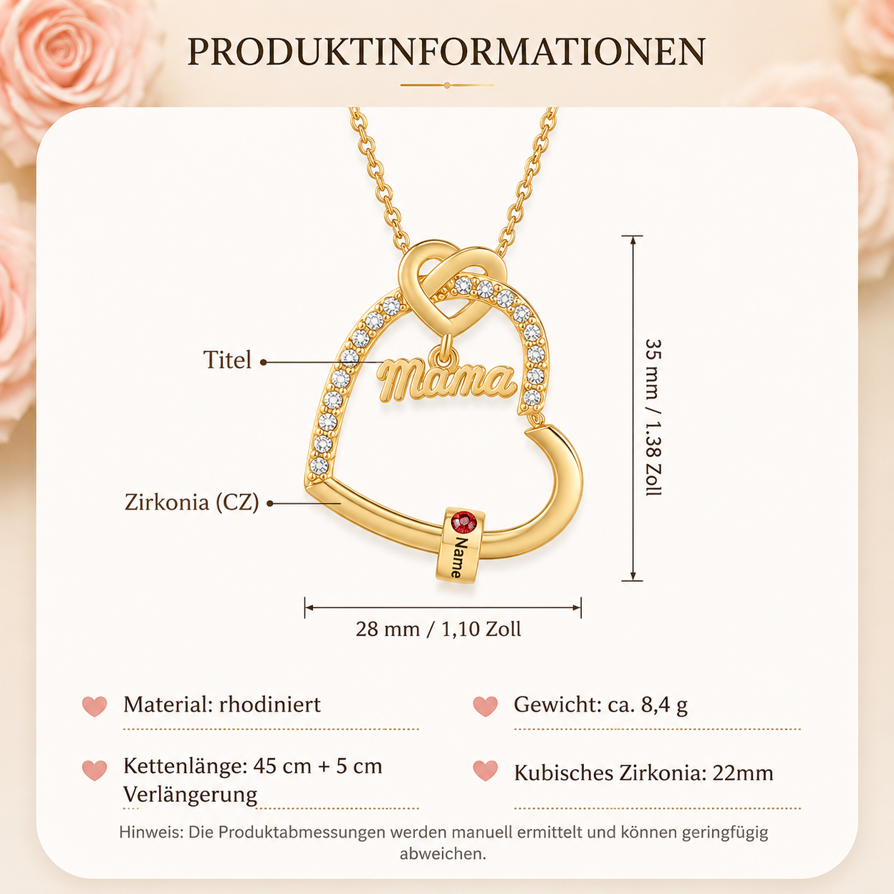 Gepersonaliseerde hartketting met titel, 1–5 namen & 1–5 geboortestenen – Geschenkdoos voor mama, moeder of oma