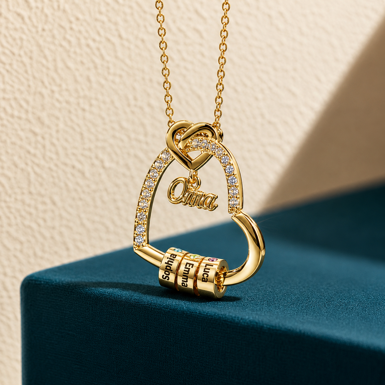 Gepersonaliseerde hartketting met titel, 1–5 namen & 1–5 geboortestenen – Geschenkdoos voor mama, moeder of oma