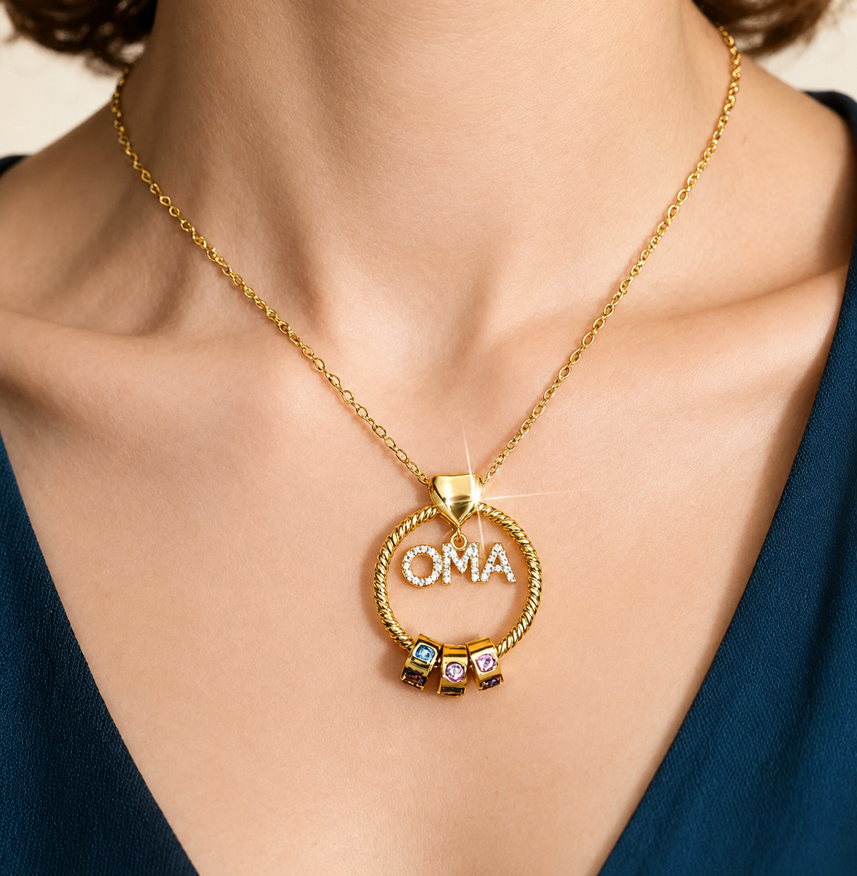 Gepersonaliseerde MAMA Ketting met 1-6 Namen en Geboortestenen