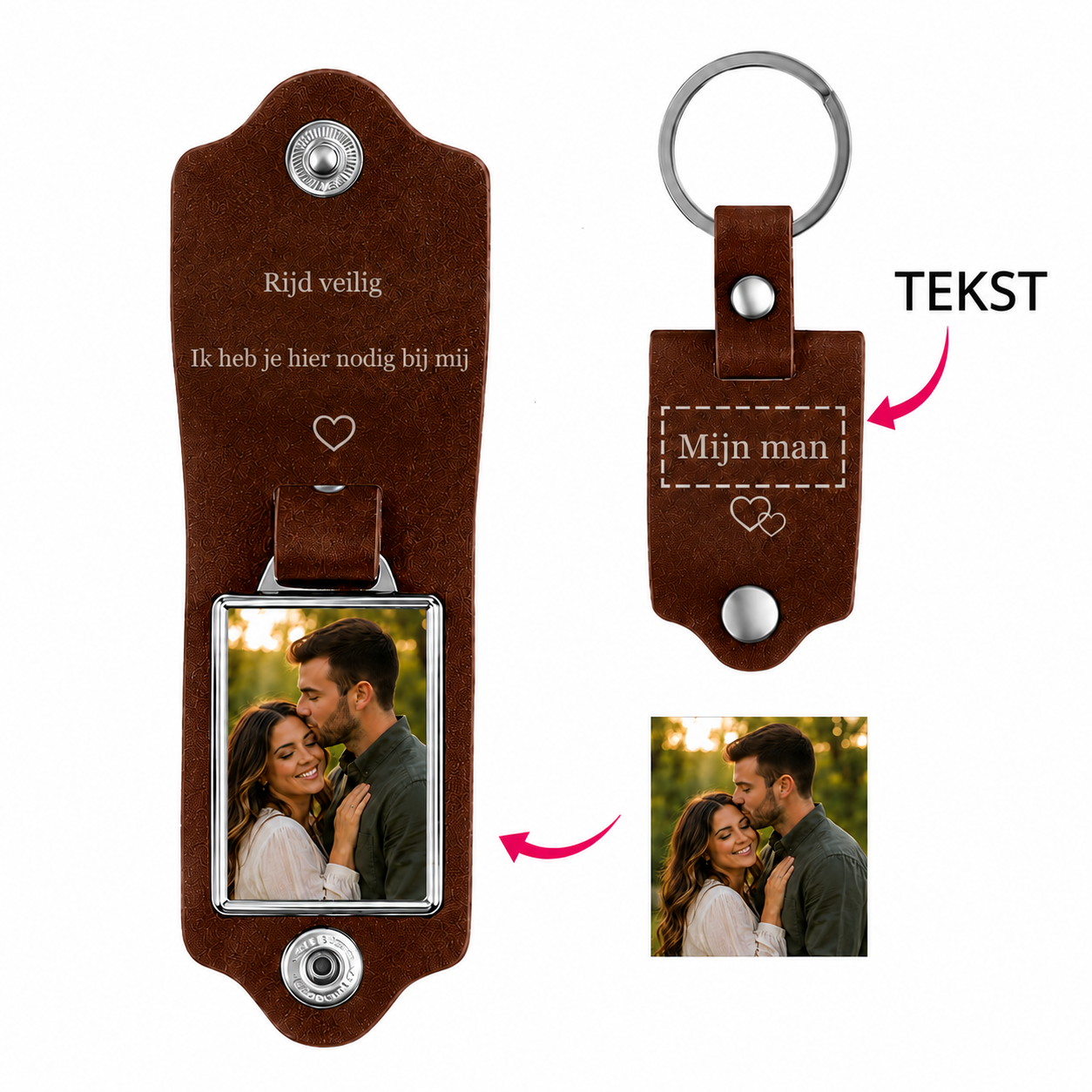 Gepersonaliseerde Leren Foto Sleutelhanger