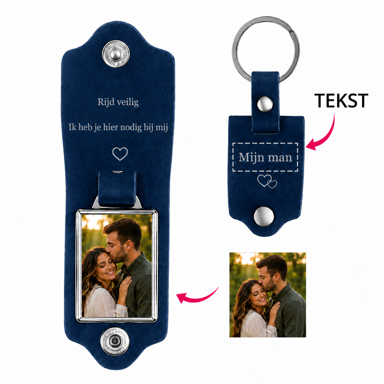 Gepersonaliseerde Leren Foto Sleutelhanger