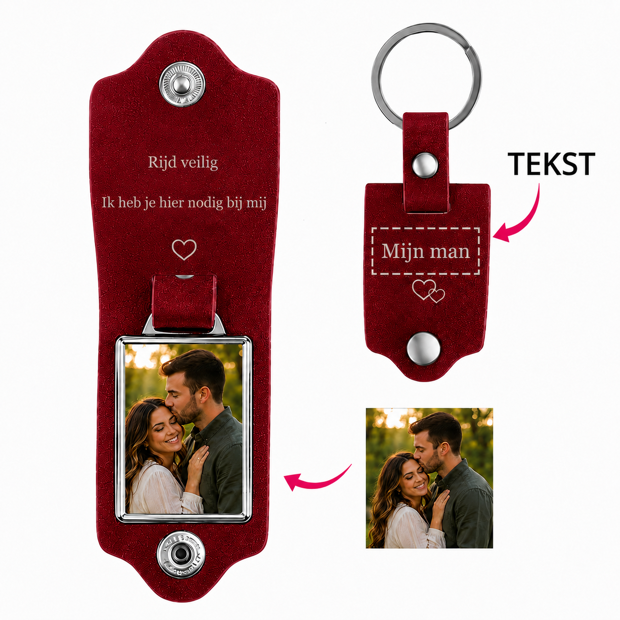 Gepersonaliseerde Leren Foto Sleutelhanger