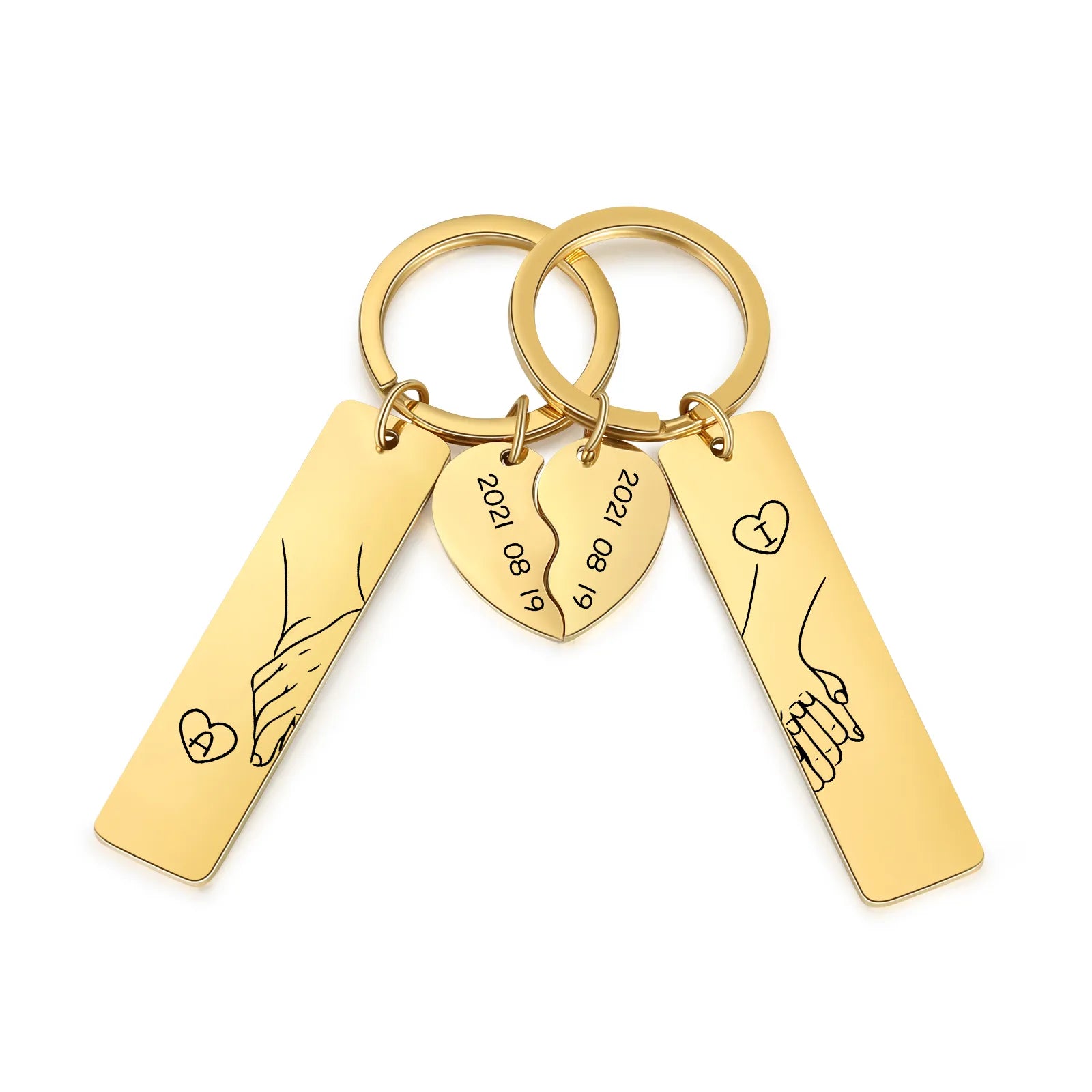Personaliseerbare sleutelhanger voor paren met 2 initialen & datum