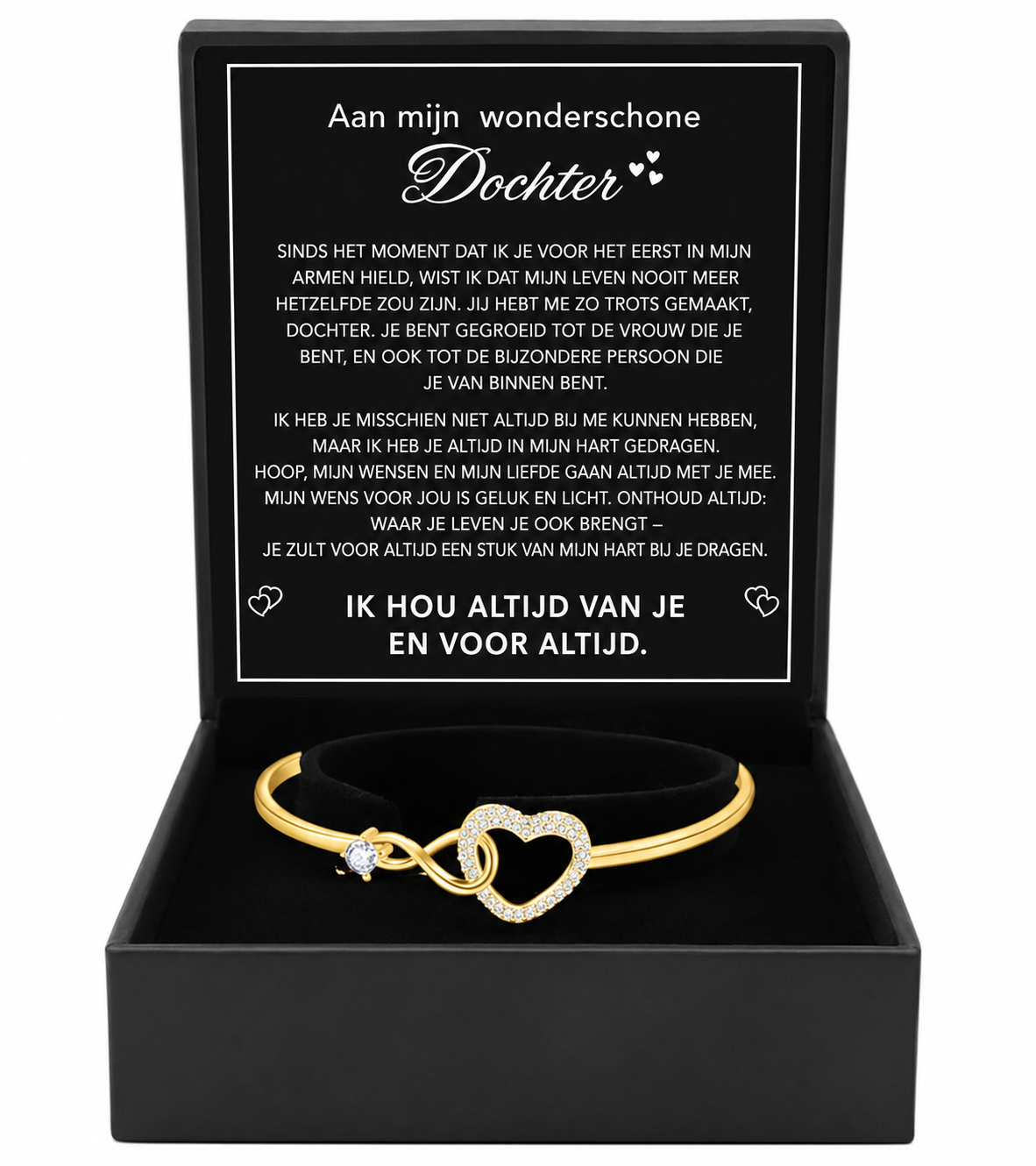 Aan Mijn Dochter – Oneindigheid & Hart Armband met Boodschapkaart