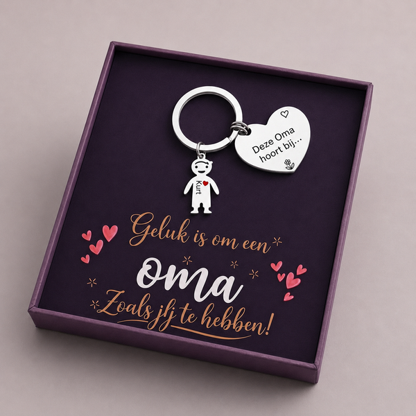 Gepersonaliseerde hartvormige familiesleutelhanger met namen – "Deze oma is van..." – Liefdevol cadeau voor oma's