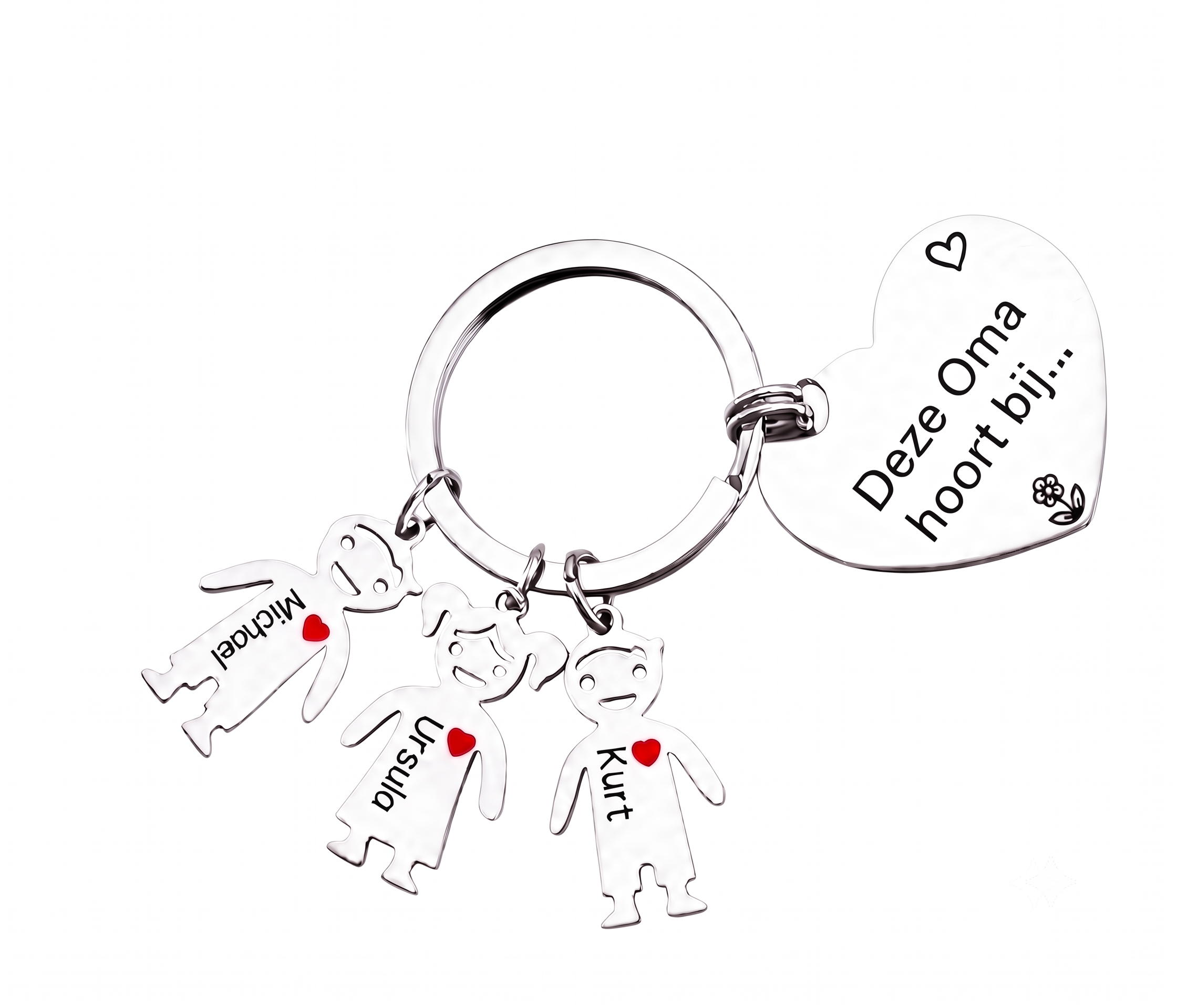 Gepersonaliseerde hartvormige familiesleutelhanger met namen – "Deze oma is van..." – Liefdevol cadeau voor oma's