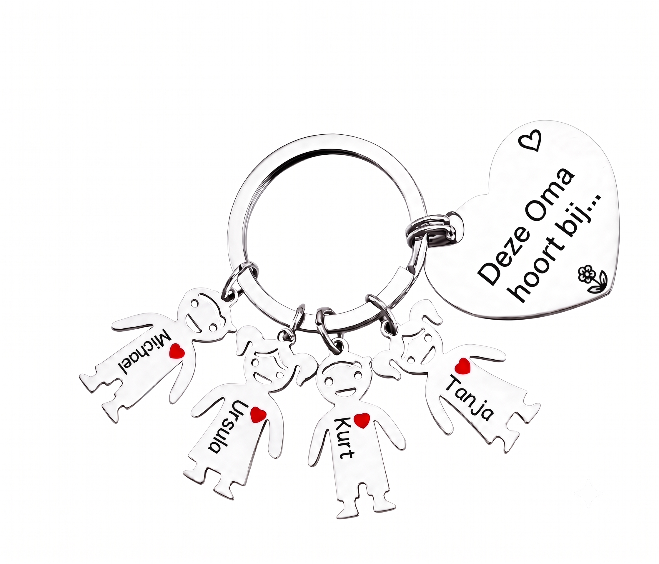 Gepersonaliseerde hartvormige familiesleutelhanger met namen – "Deze oma is van..." – Liefdevol cadeau voor oma's