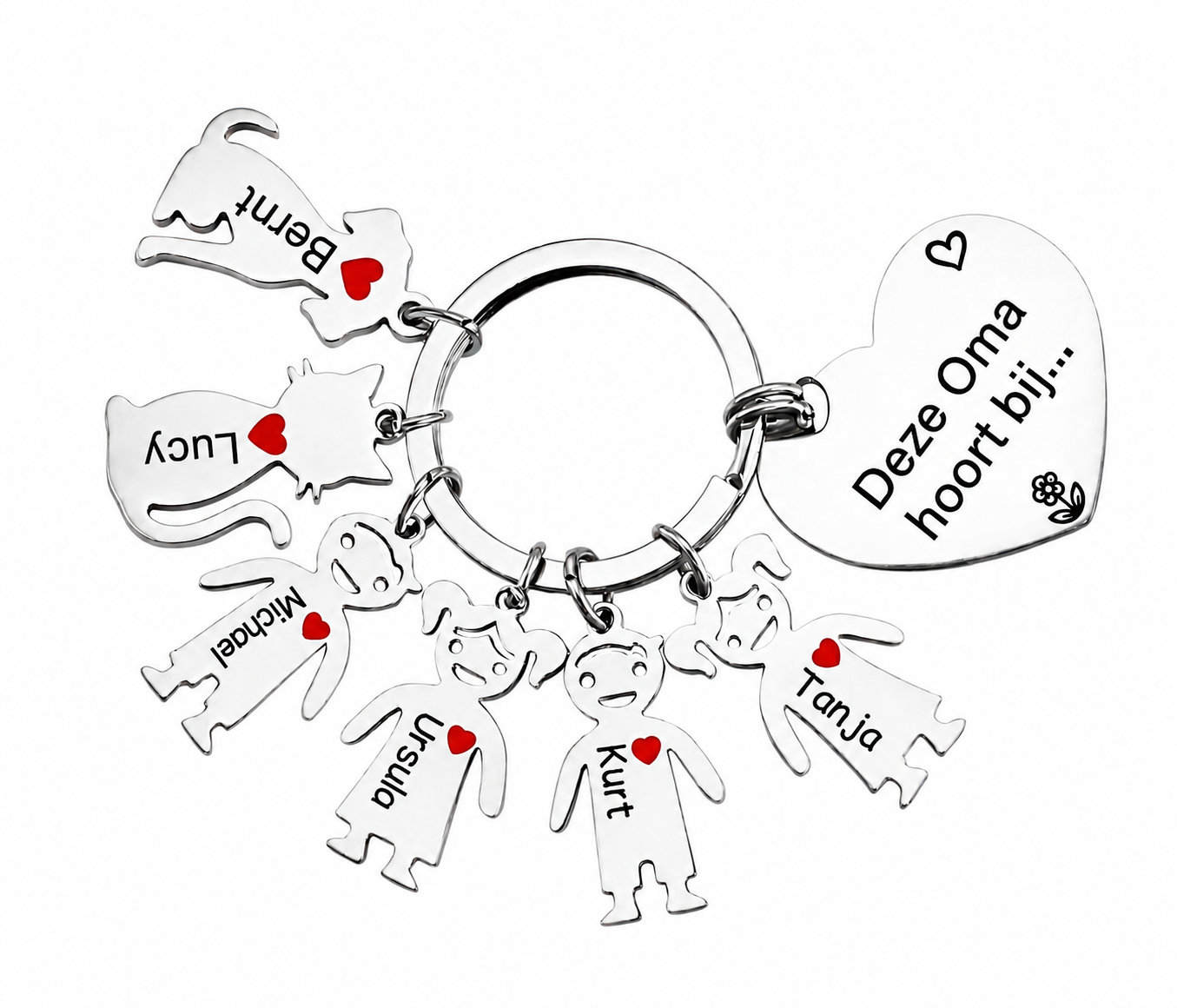 Gepersonaliseerde hartvormige familiesleutelhanger met namen – "Deze oma is van..." – Liefdevol cadeau voor oma's