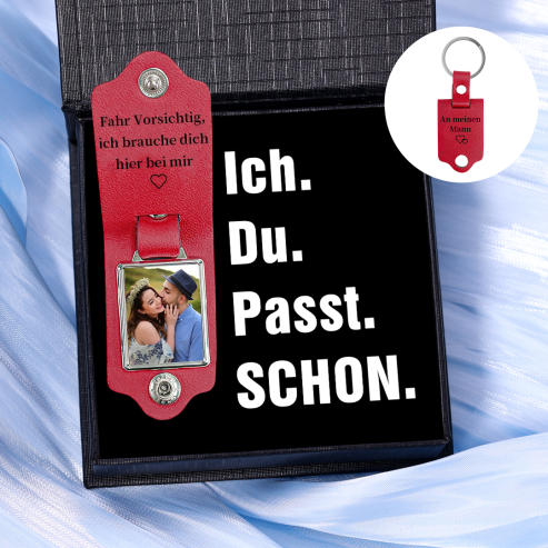 Gepersonaliseerde Leren Foto Sleutelhanger