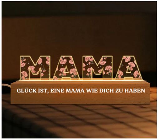 Gepersonaliseerd nachtlampje voor mama & oma met geboortebloemen — Cadeau: op maat gemaakt acryl-LED-lampje