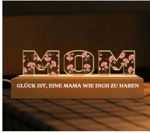 Gepersonaliseerd nachtlampje voor mama & oma met geboortebloemen — Cadeau: op maat gemaakt acryl-LED-lampje