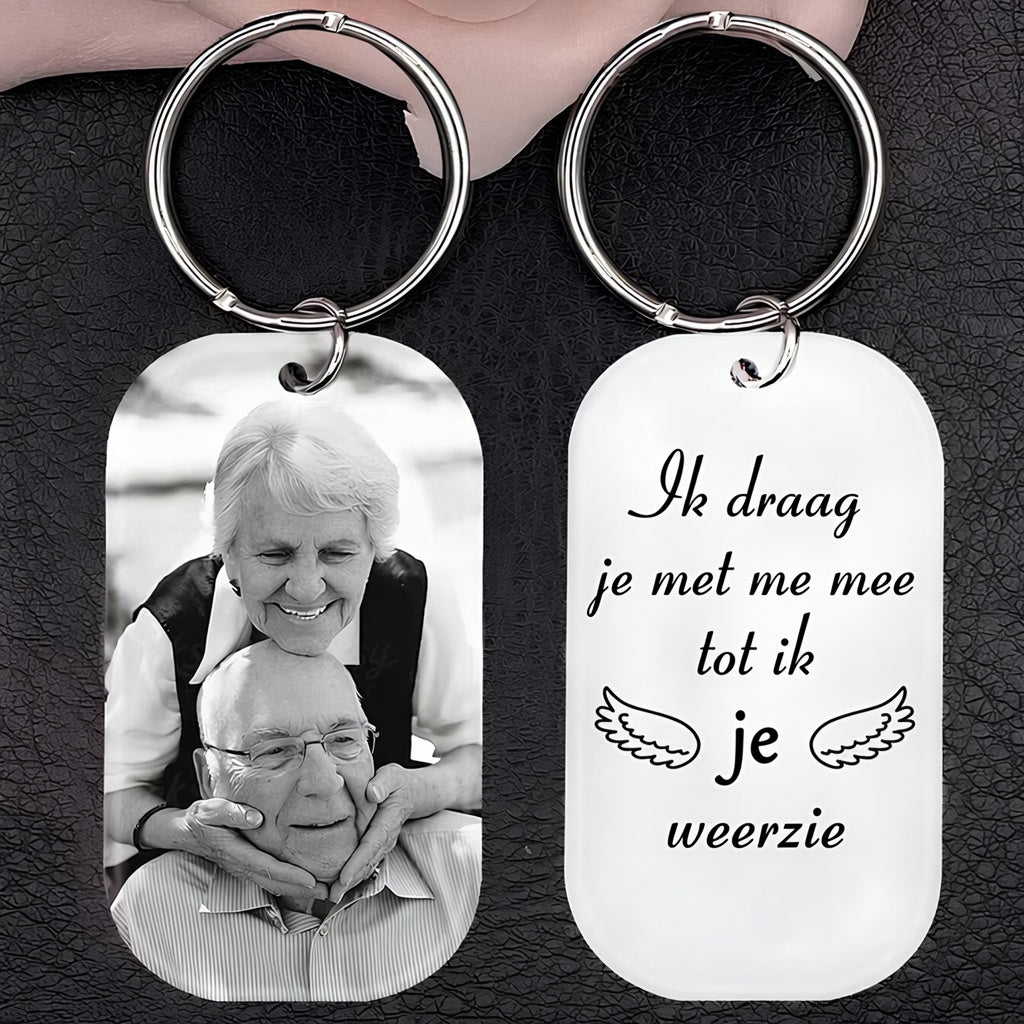 Acryl Foto Sleutelhanger met Gravure – Herdenkingsgeschenk.