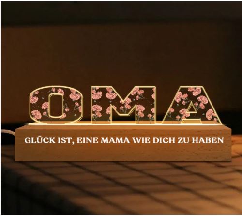 Gepersonaliseerd nachtlampje voor mama & oma met geboortebloemen — Cadeau: op maat gemaakt acryl-LED-lampje