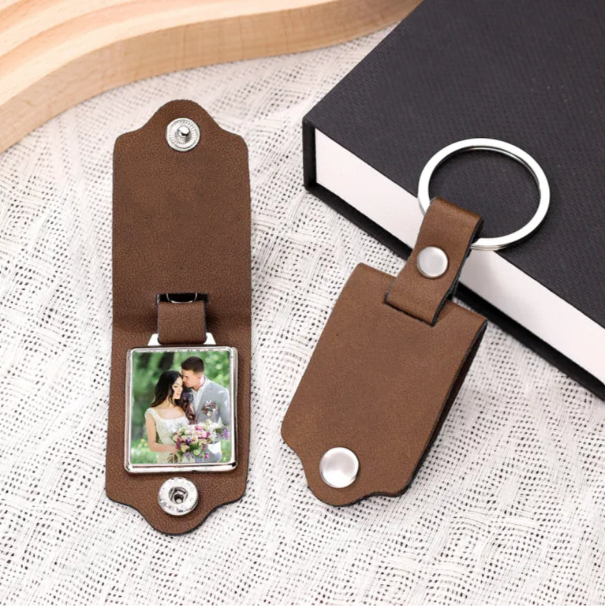 Gepersonaliseerde Leren Foto Sleutelhanger