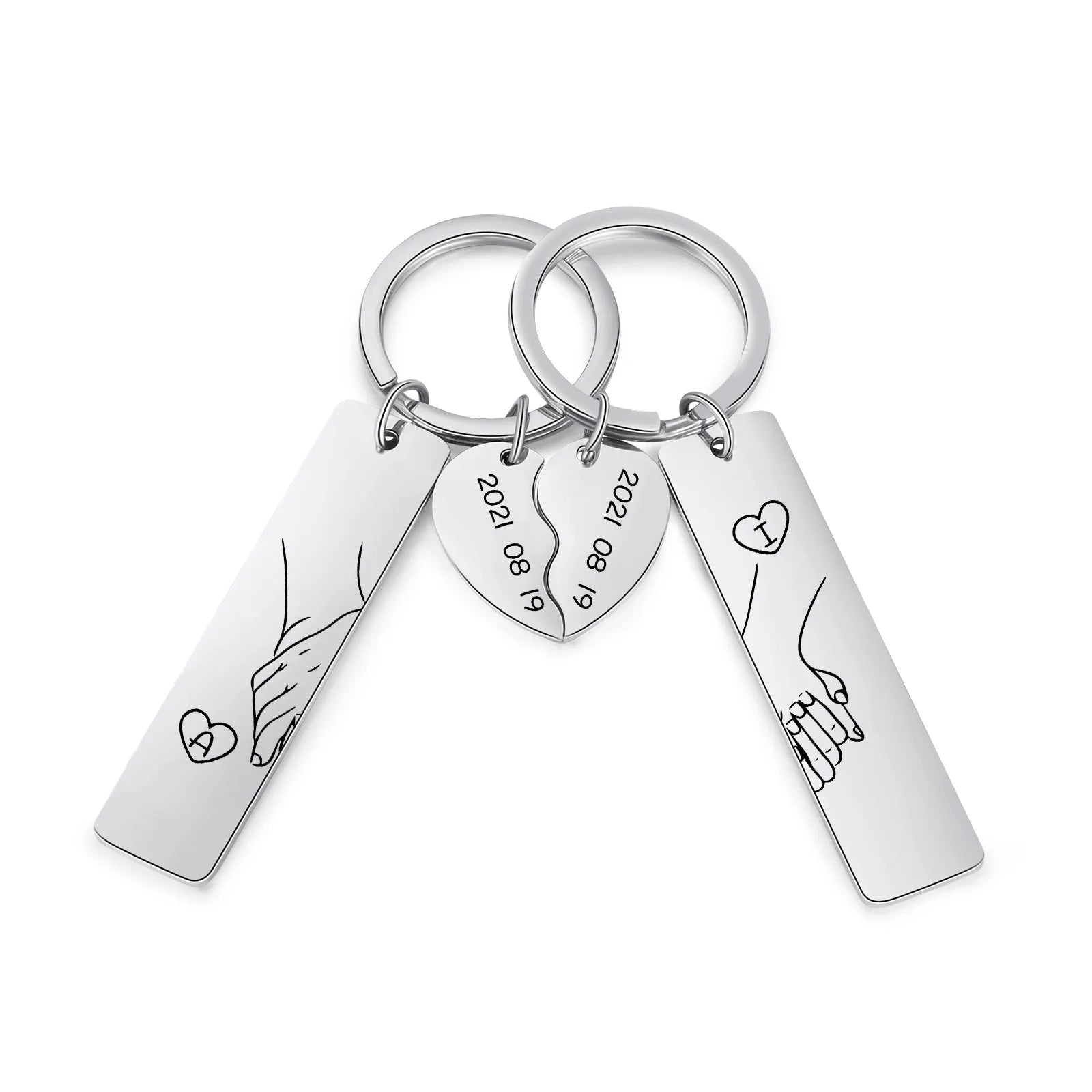 Personaliseerbare sleutelhanger voor paren met 2 initialen & datum
