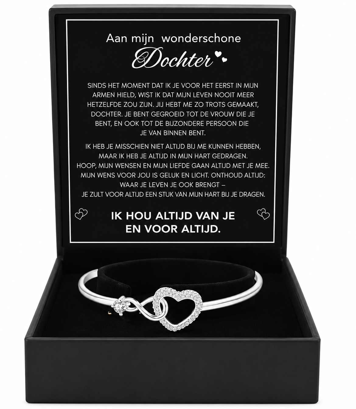 Aan Mijn Dochter – Oneindigheid & Hart Armband met Boodschapkaart