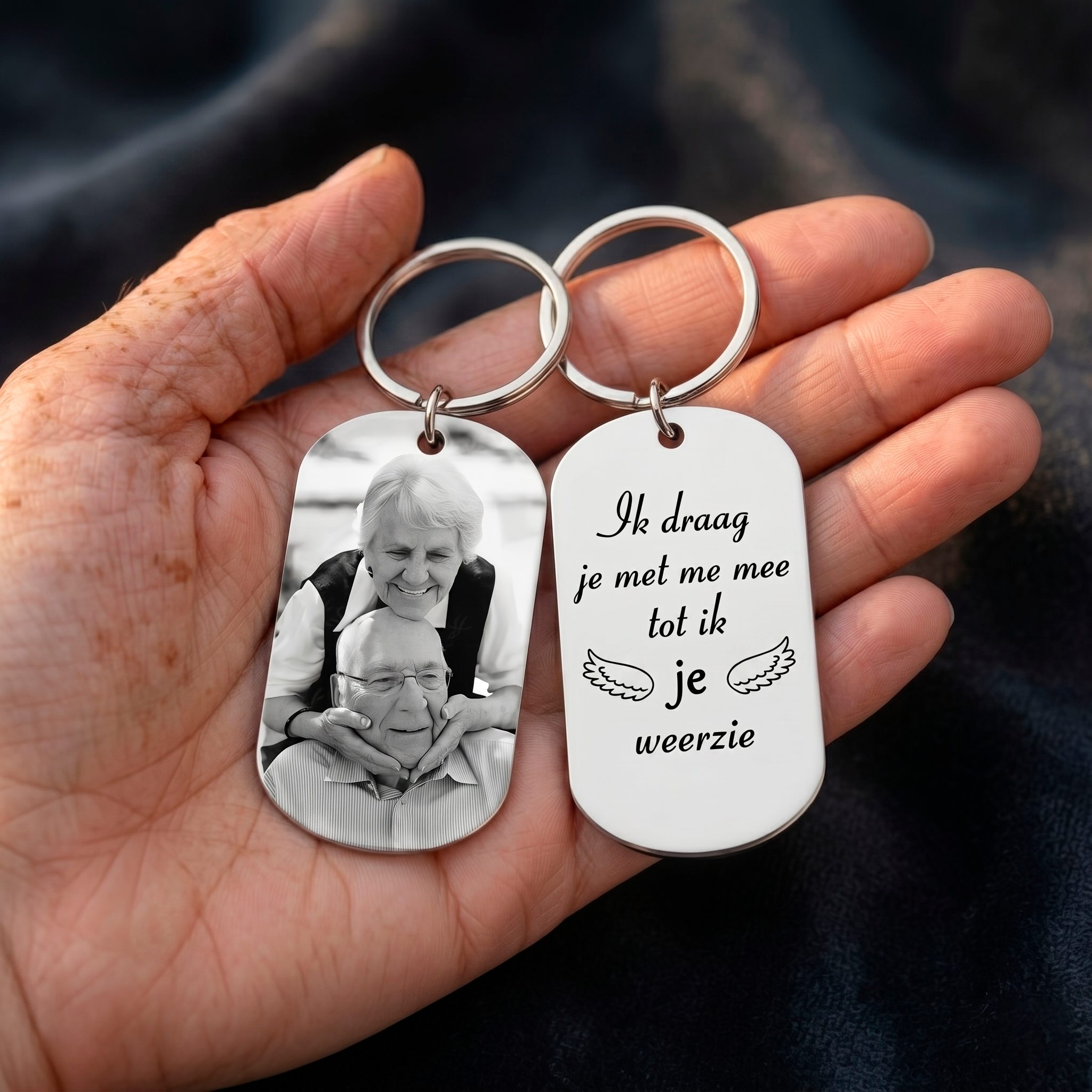 Acryl Foto Sleutelhanger met Gravure – Herdenkingsgeschenk.