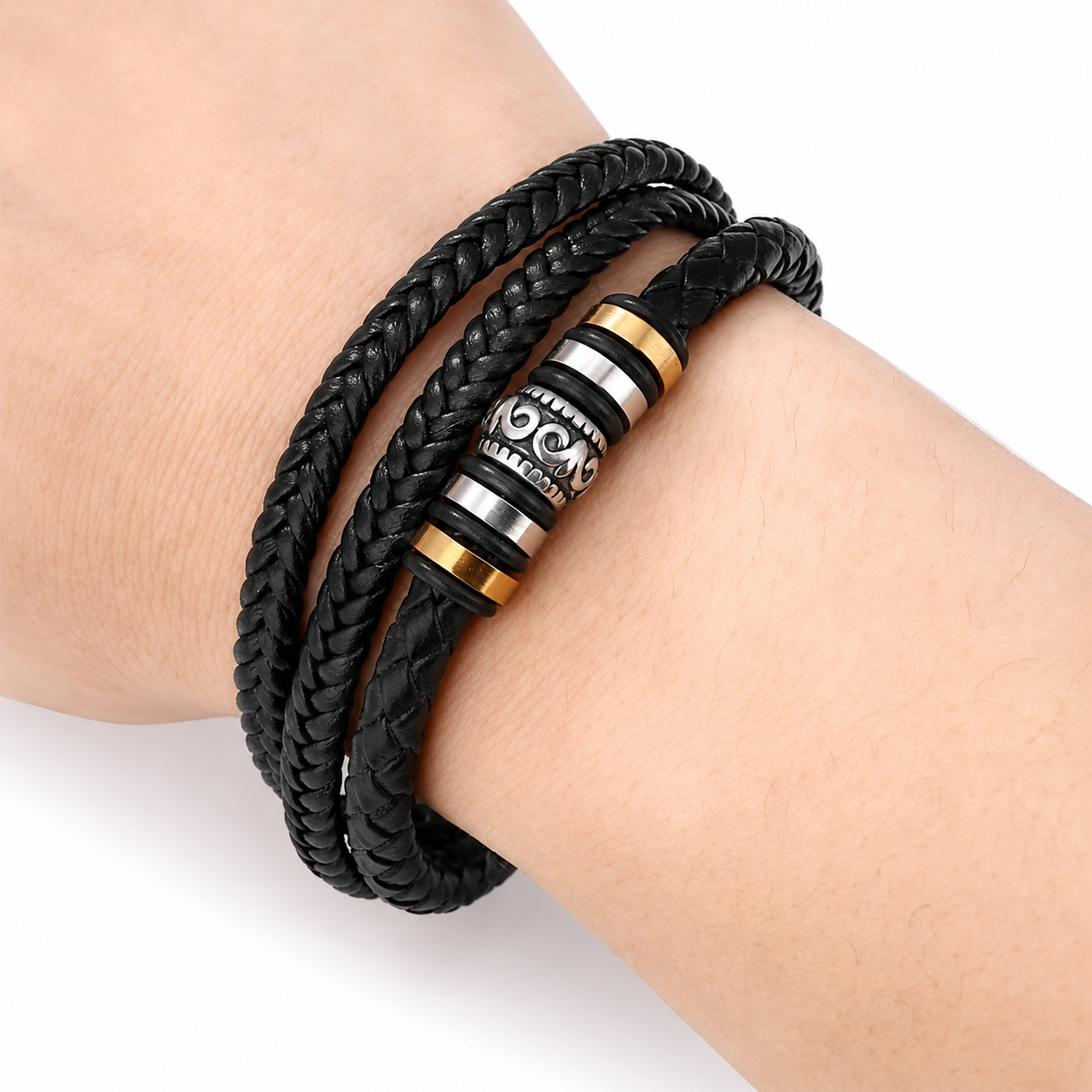 Aan Mijn Zoon – Gevlochten Leren Armband van Roestvrij Staal