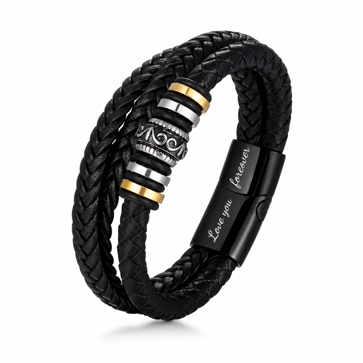Aan Mijn Zoon – Gevlochten Leren Armband van Roestvrij Staal