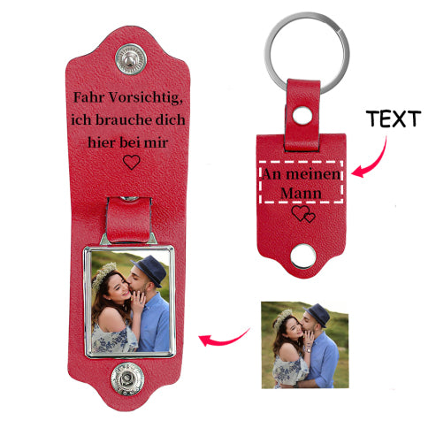 Gepersonaliseerde Leren Foto Sleutelhanger
