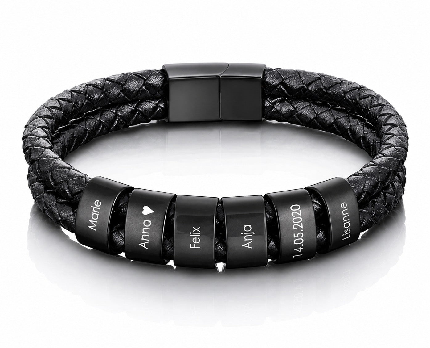 Leren Armband met Naamkralen – Persoonlijk Gegraveerd Cadeau
