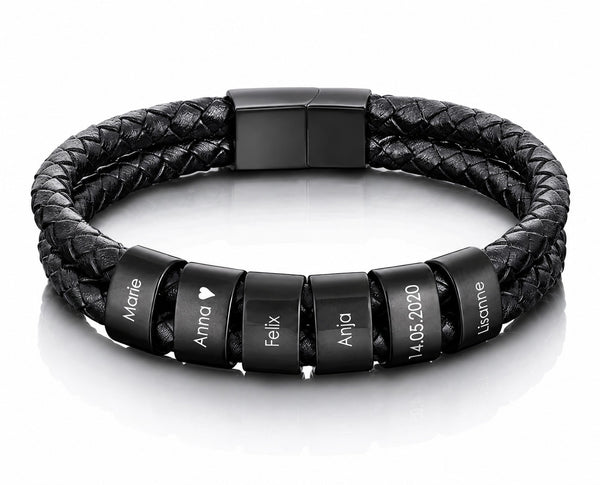 Leren Armband met Naamkralen – Persoonlijk Gegraveerd Cadeau