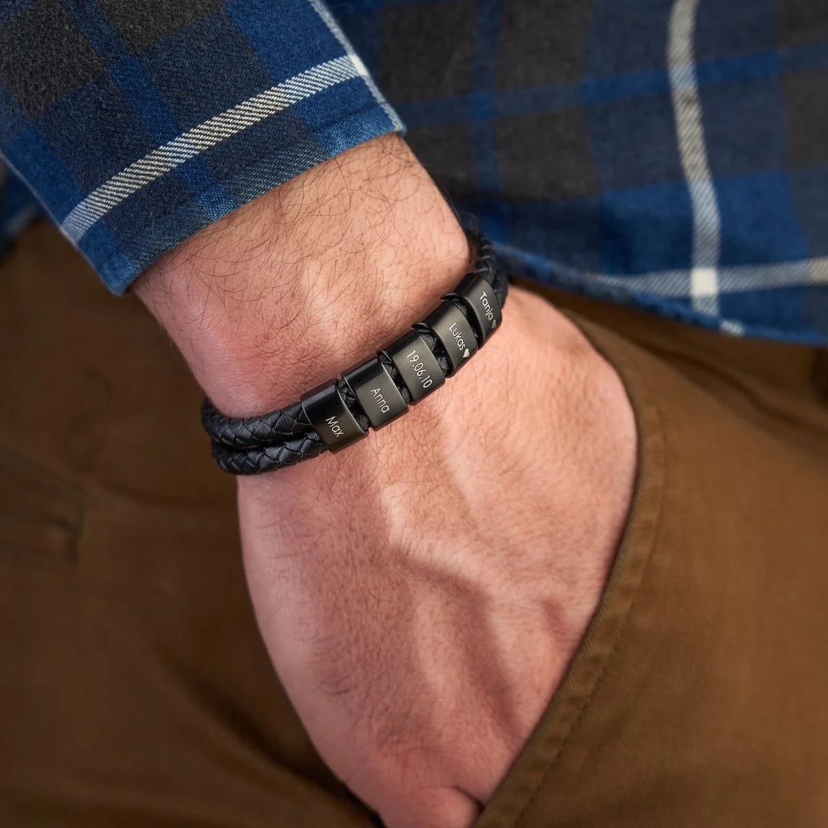 Leren Armband met Naamkralen – Persoonlijk Gegraveerd Cadeau