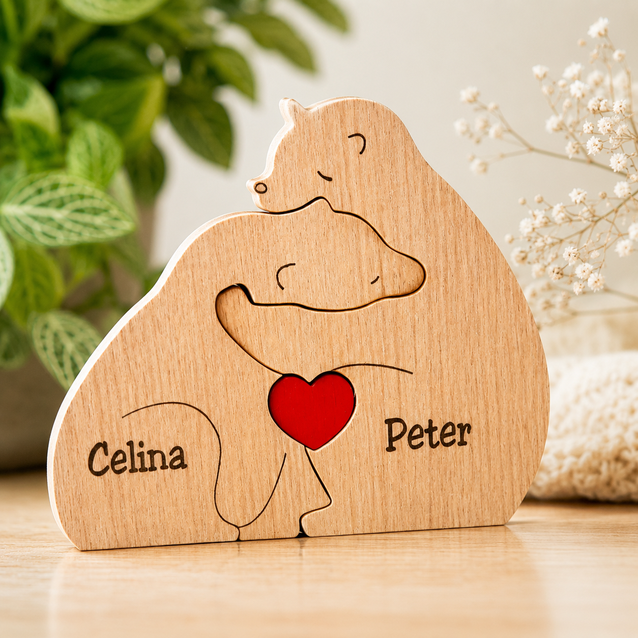 Gepersonaliseerde Houten Berenfamilie Puzzel