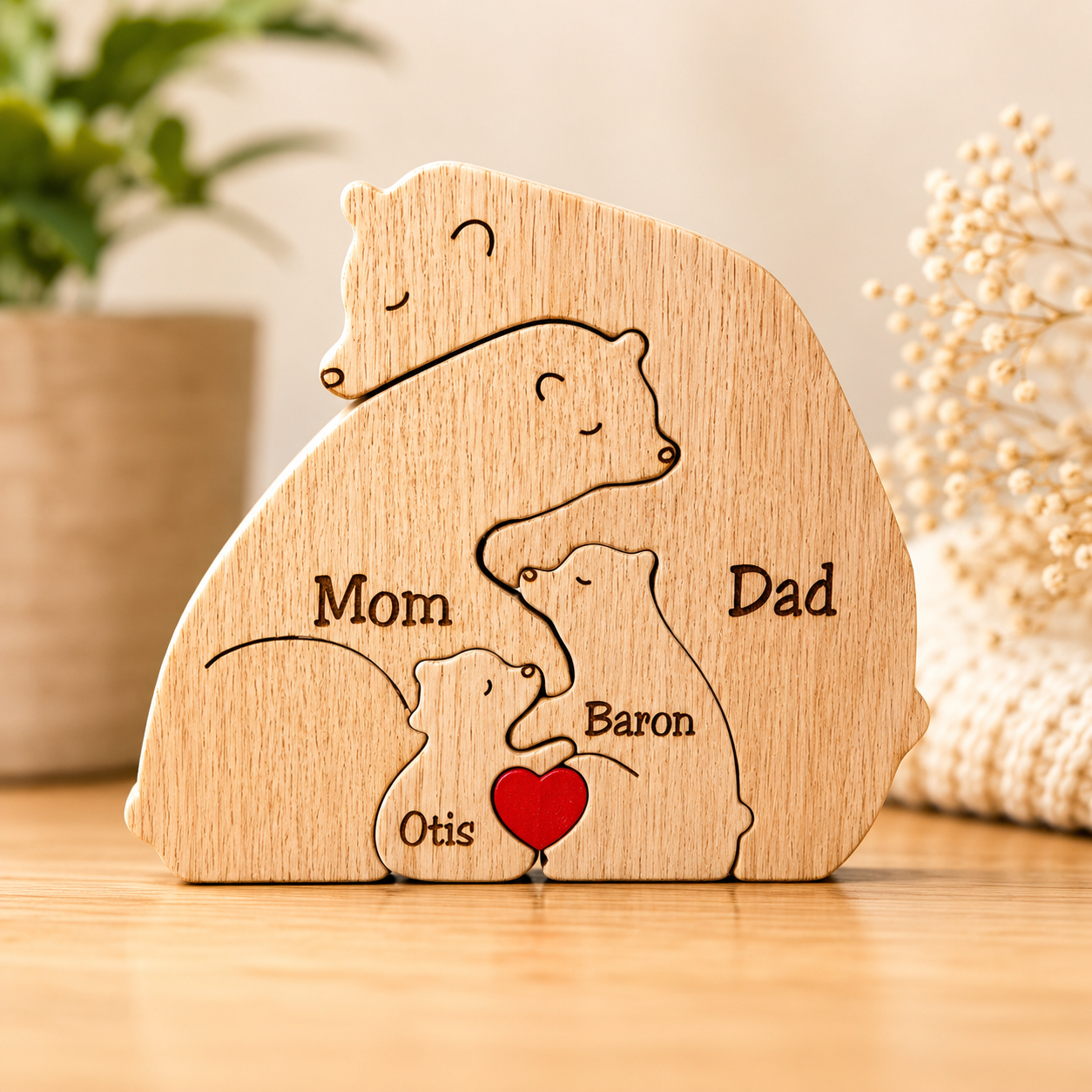 Gepersonaliseerde Houten Berenfamilie Puzzel